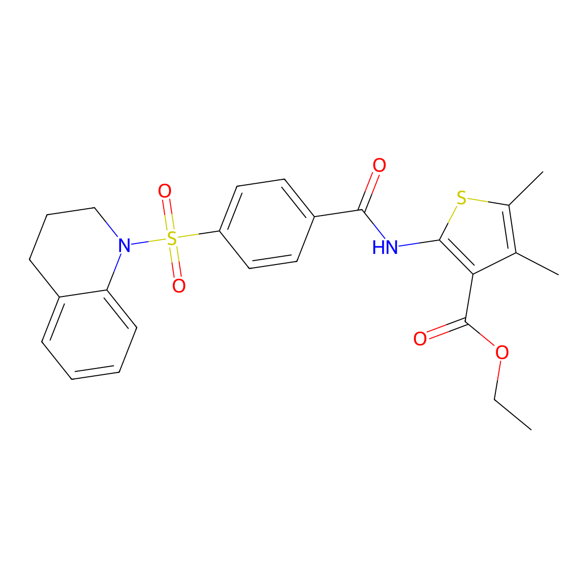 ethyl 2-(4-((3,4-dihydroquinolin-1(2H)-yl)sulfonyl)benzamido)-4,5-dimethylthiophene-3-carboxylate molecular structure, CAS 391867-00-8