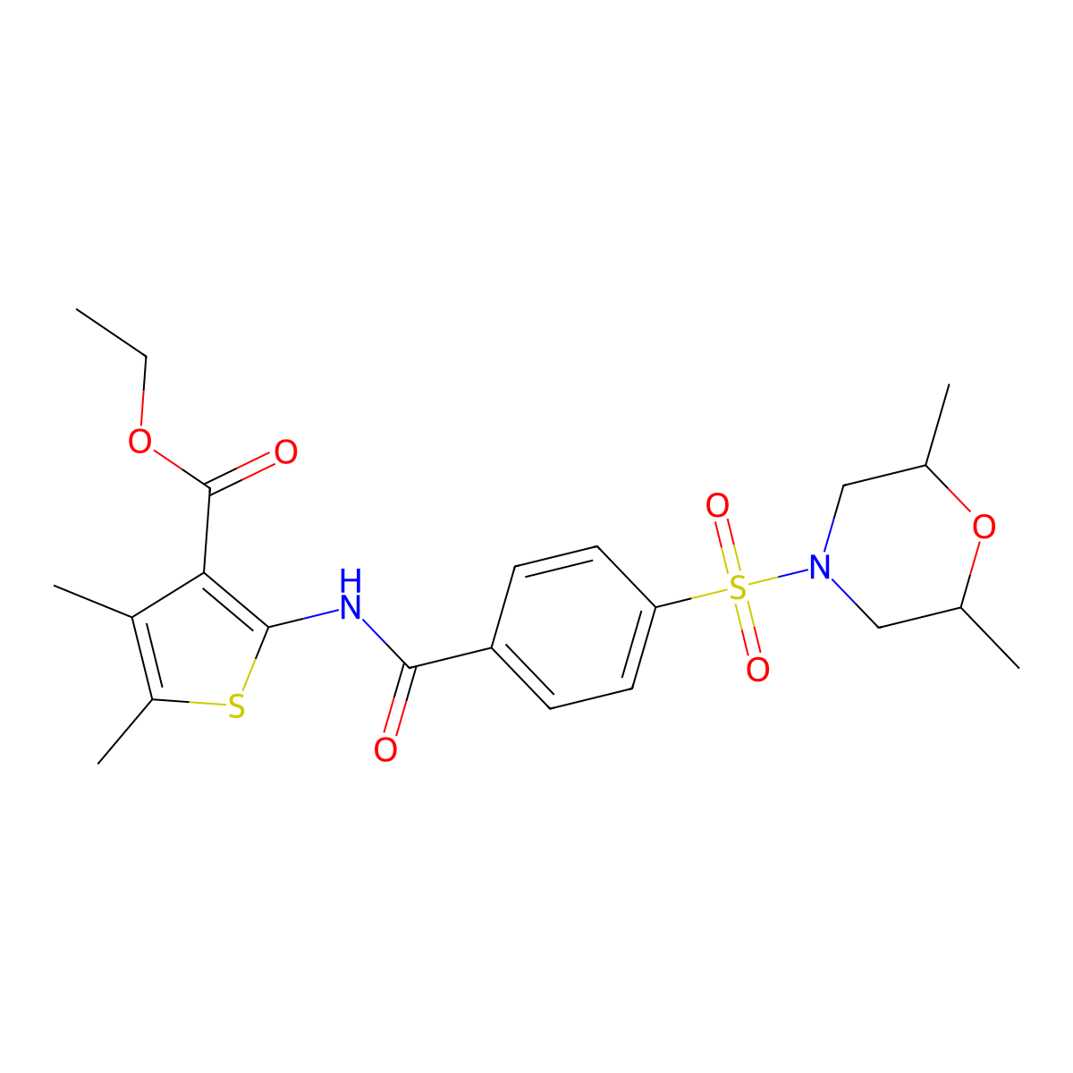 Ethyl 2-(4-((2,6-dimethylmorpholino)sulfonyl)benzamido)-4,5-dimethylthiophene-3-carboxylate molecular structure, CAS 391867-03-1