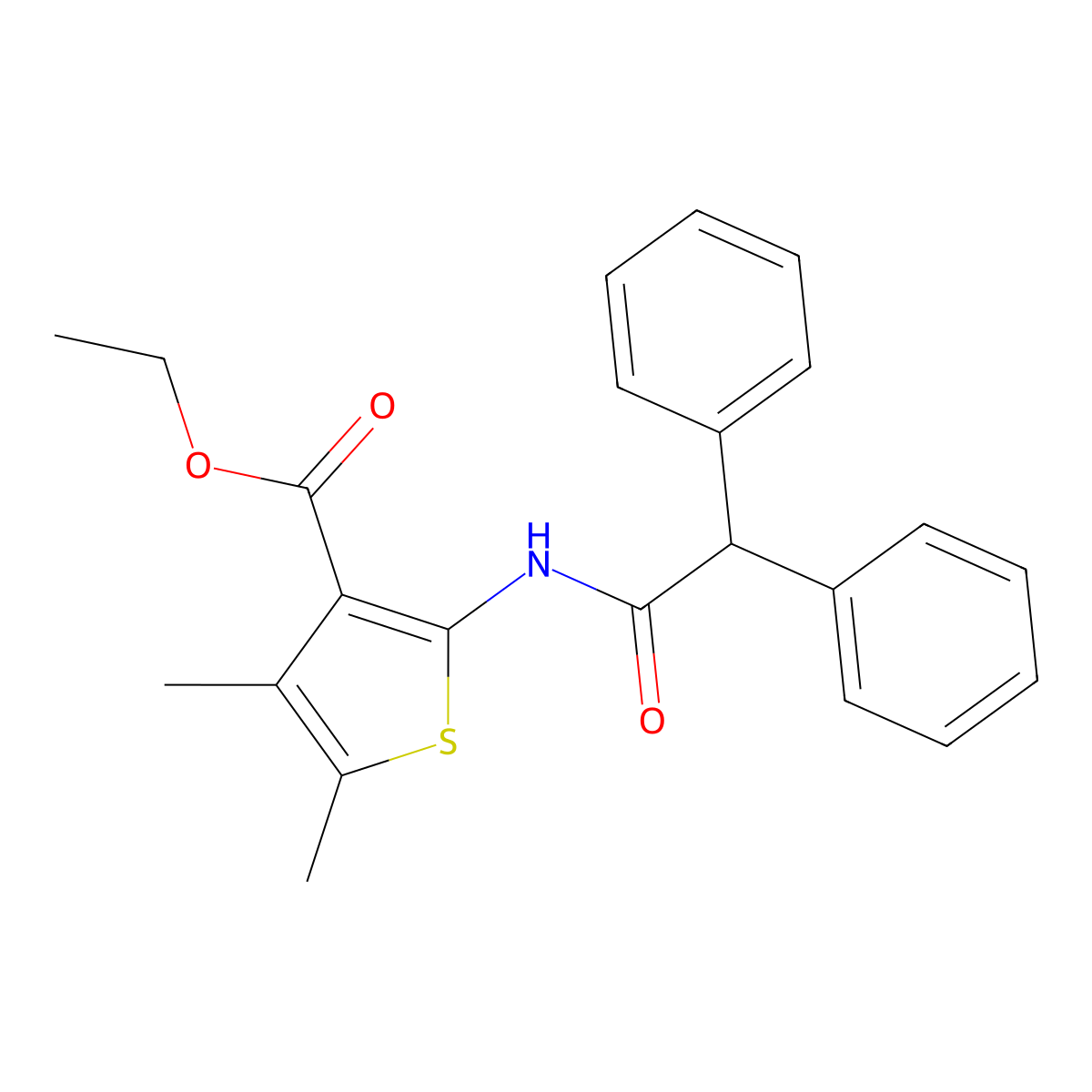 Ethyl 2-(2,2-diphenylacetamido)-4,5-dimethylthiophene-3-carboxylate molecular structure, CAS 391867-04-2