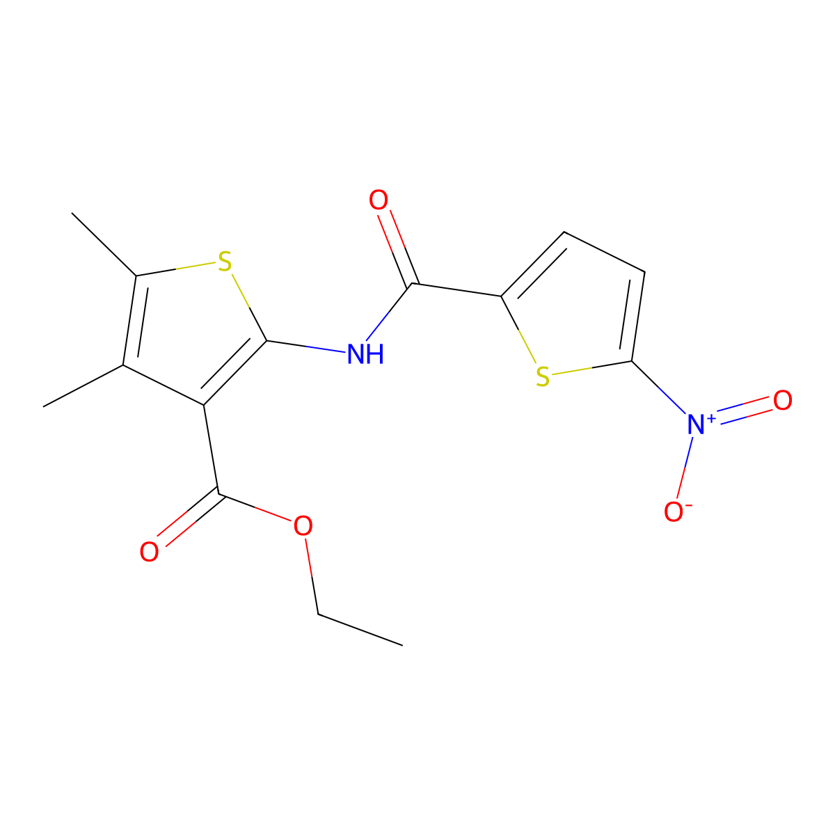 Ethyl 4,5-dimethyl-2-(5-nitrothiophene-2-carboxamido)thiophene-3-carboxylate molecular structure, CAS 391867-05-3