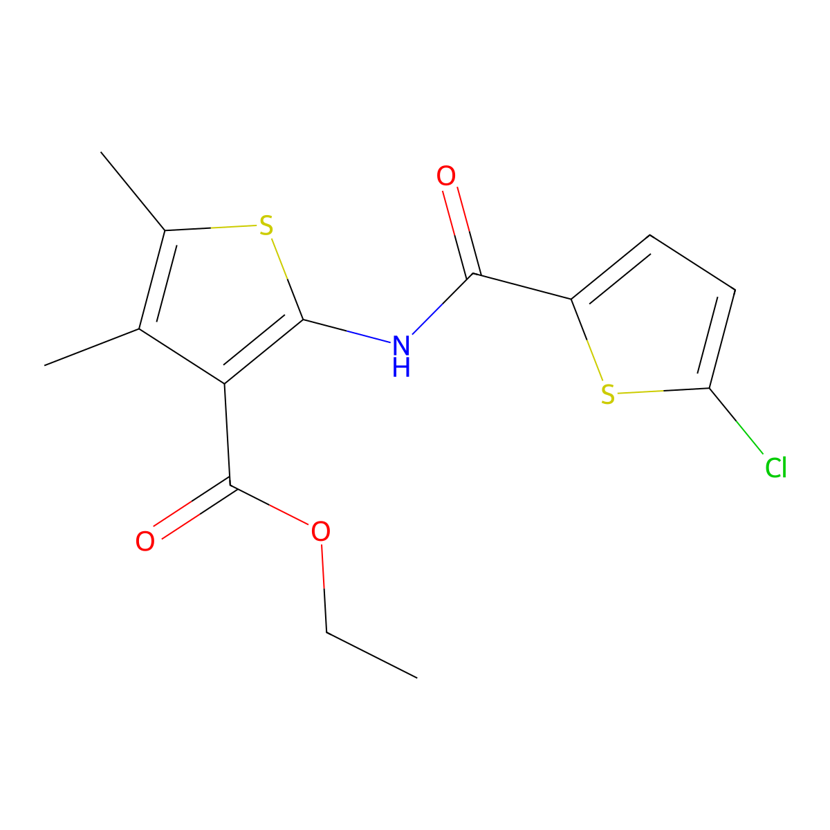 Ethyl 2-(5-chlorothiophene-2-carboxamido)-4,5-dimethylthiophene-3-carboxylate molecular structure, CAS 391867-11-1