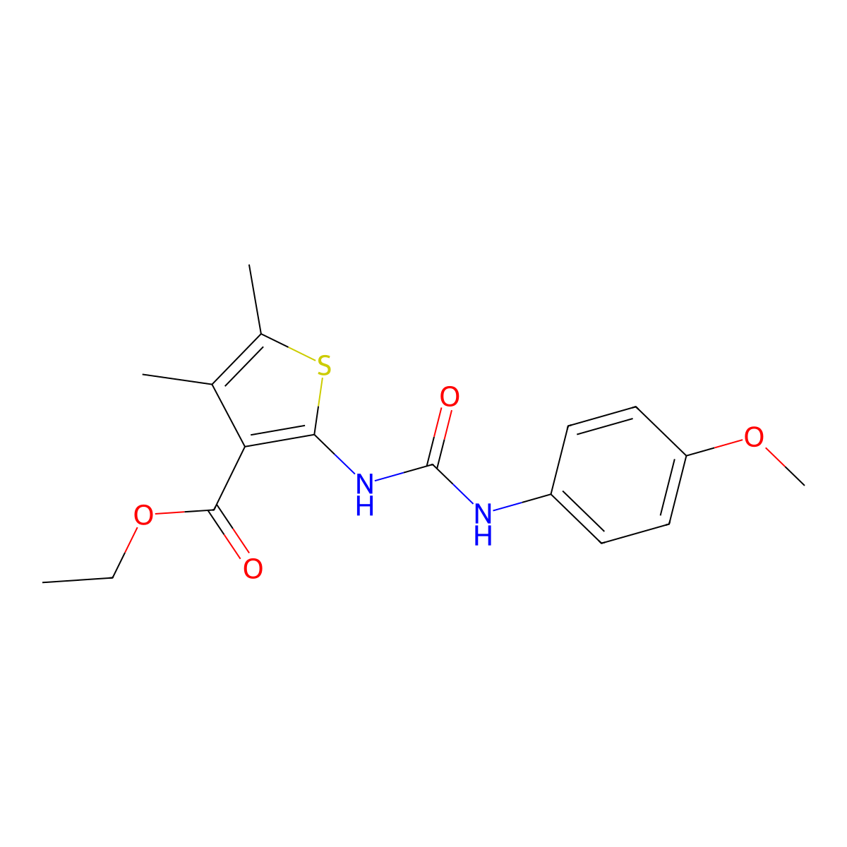 Ethyl 2-(3-(4-methoxyphenyl)ureido)-4,5-dimethylthiophene-3-carboxylate molecular structure, CAS 391867-12-2