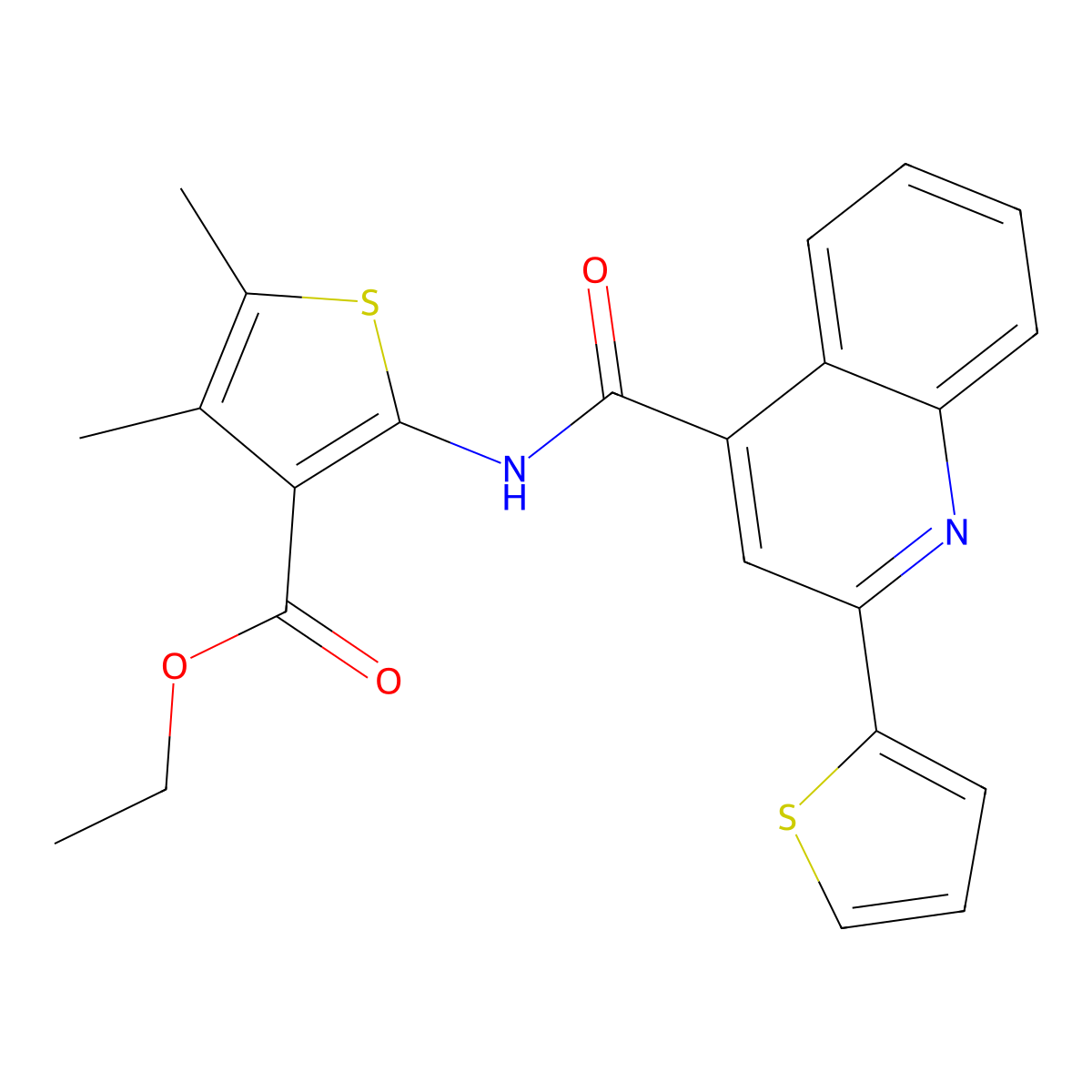 Ethyl 4,5-dimethyl-2-[(2-thiophen-2-ylquinoline-4-carbonyl)amino]thiophene-3-carboxylate molecular structure, CAS 391867-13-3