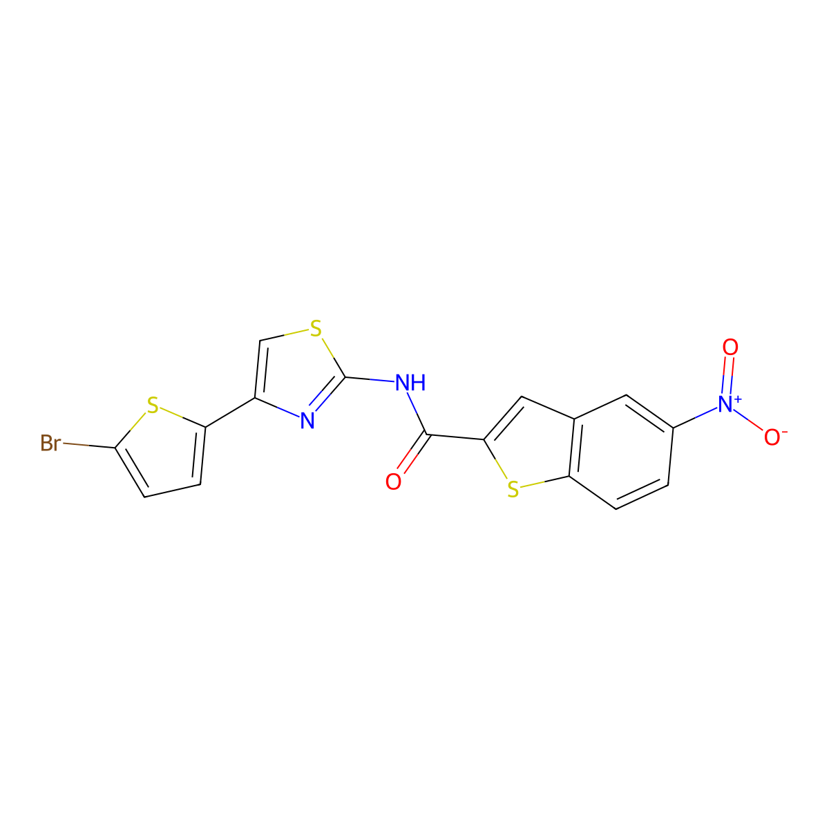 N-[4-(5-bromothiophen-2-yl)-1,3-thiazol-2-yl]-5-nitro-1-benzothiophene-2-carboxamide molecular structure, CAS 391867-23-5