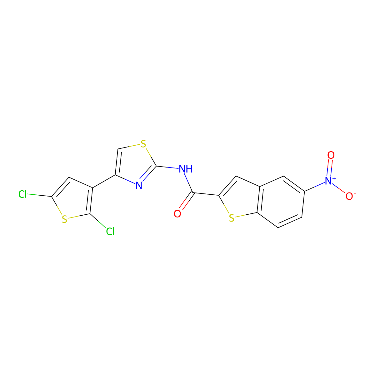 N-[4-(2,5-dichlorothiophen-3-yl)-1,3-thiazol-2-yl]-5-nitro-1-benzothiophene-2-carboxamide molecular structure, CAS 391867-26-8