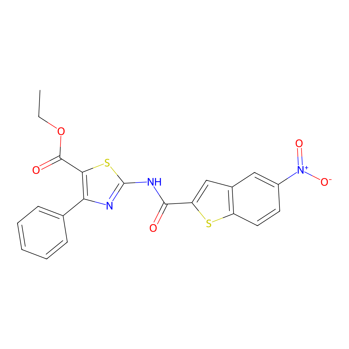 Ethyl 2-(5-nitrobenzo[b]thiophene-2-carboxamido)-4-phenylthiazole-5-carboxylate molecular structure, CAS 391867-27-9