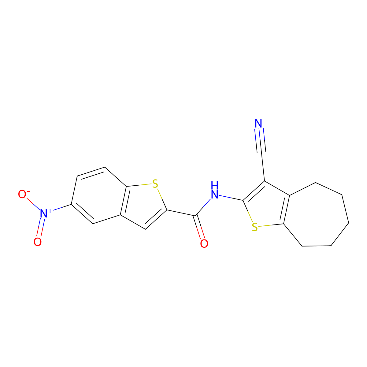 N-(3-cyano-5,6,7,8-tetrahydro-4H-cyclohepta[b]thiophen-2-yl)-5-nitrobenzo[b]thiophene-2-carboxamide molecular structure, CAS 391867-39-3