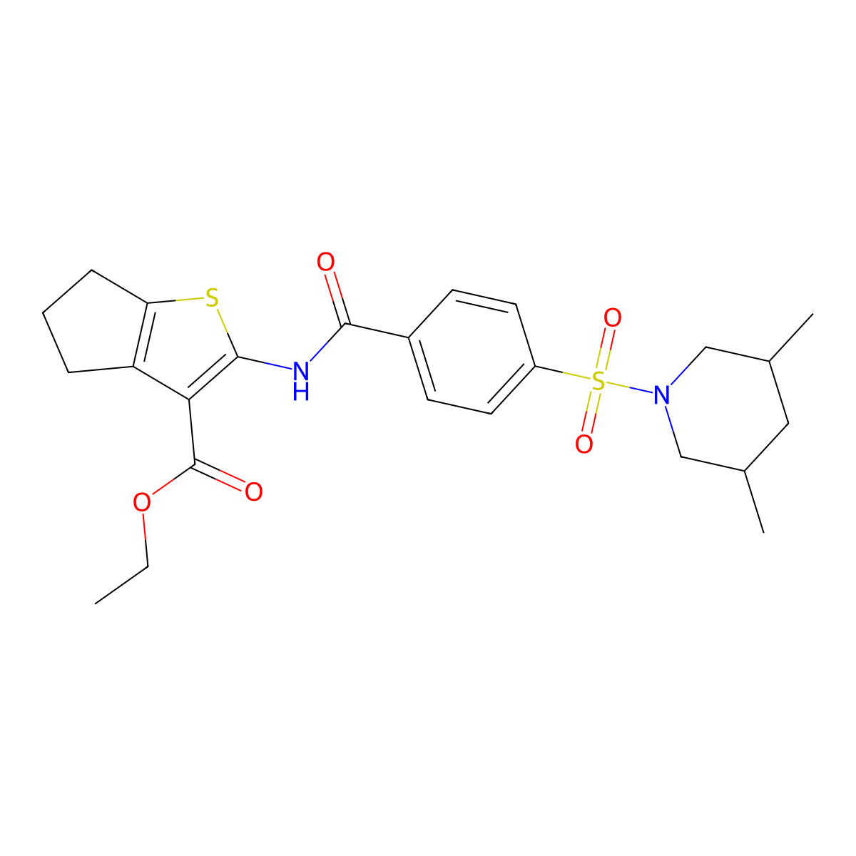ethyl 2-(4-((3,5-dimethylpiperidin-1-yl)sulfonyl)benzamido)-5,6-dihydro-4H-cyclopenta[b]thiophene-3-carboxylate molecular structure, CAS 391867-45-1