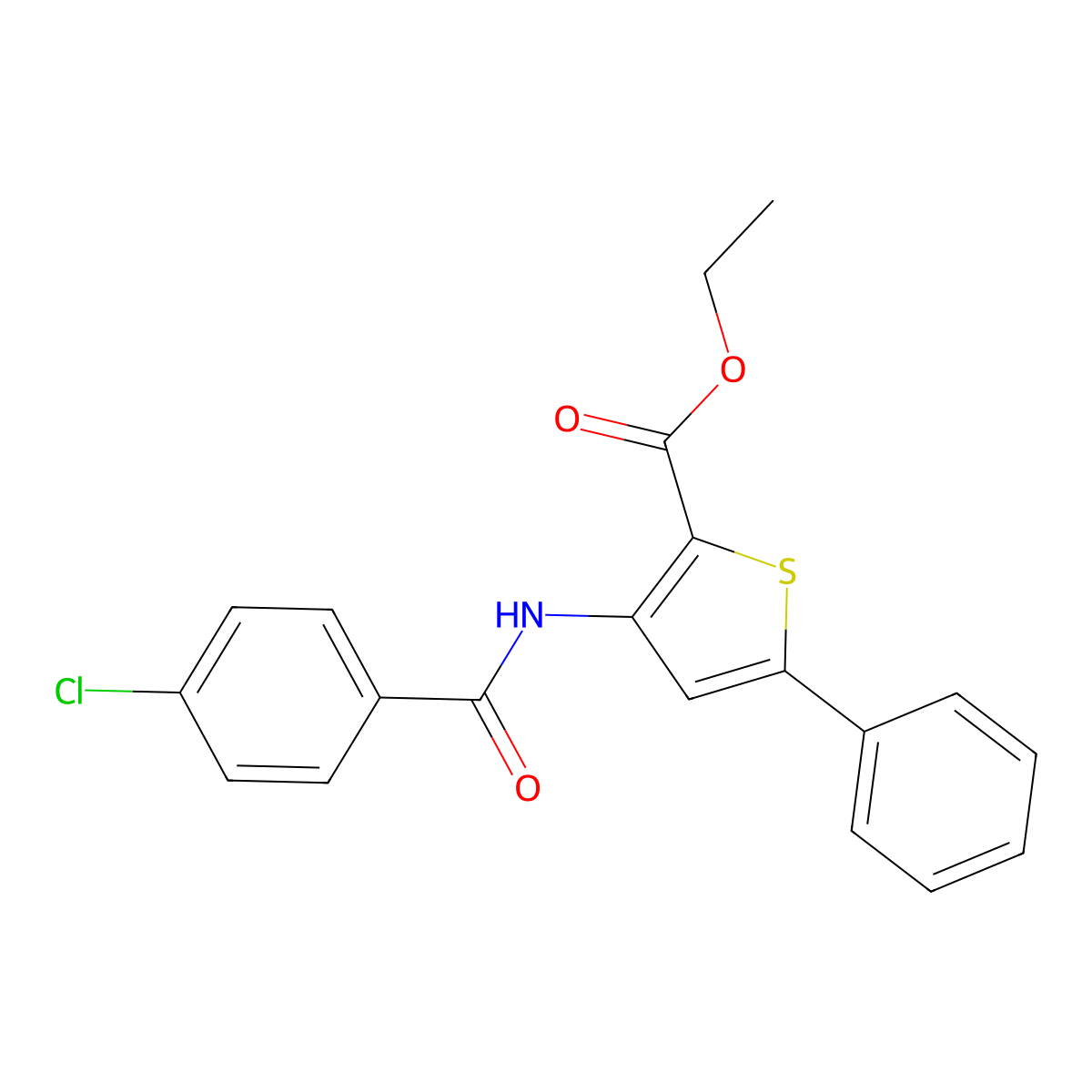 Ethyl 3-(4-chlorobenzamido)-5-phenylthiophene-2-carboxylate molecular structure, CAS 391867-53-1