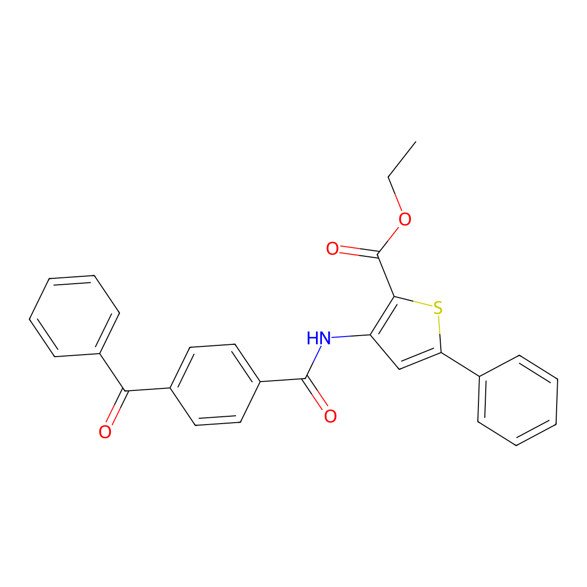Ethyl 3-(4-benzoylbenzamido)-5-phenylthiophene-2-carboxylate molecular structure, CAS 391867-54-2