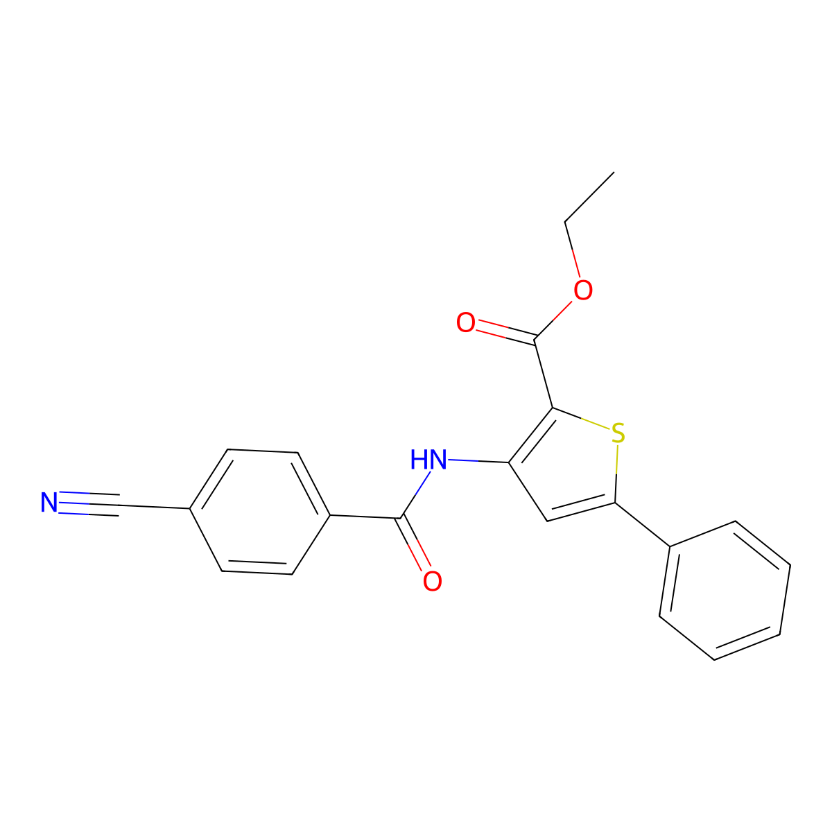 Ethyl 3-(4-cyanobenzamido)-5-phenylthiophene-2-carboxylate molecular structure, CAS 391867-55-3