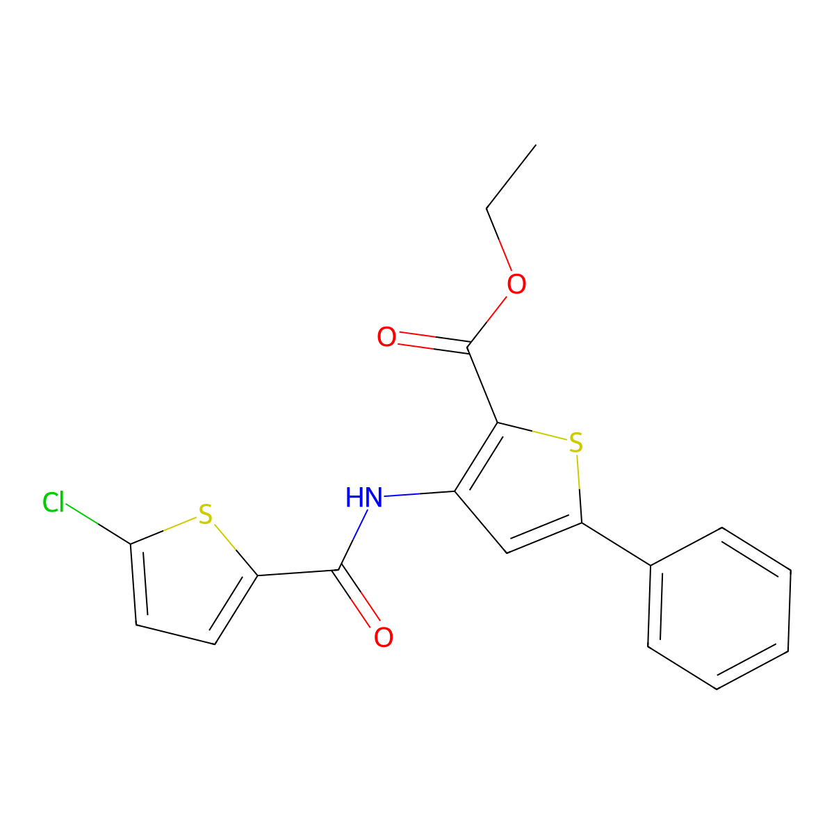 Ethyl 3-(5-chlorothiophene-2-carboxamido)-5-phenylthiophene-2-carboxylate molecular structure, CAS 391867-56-4