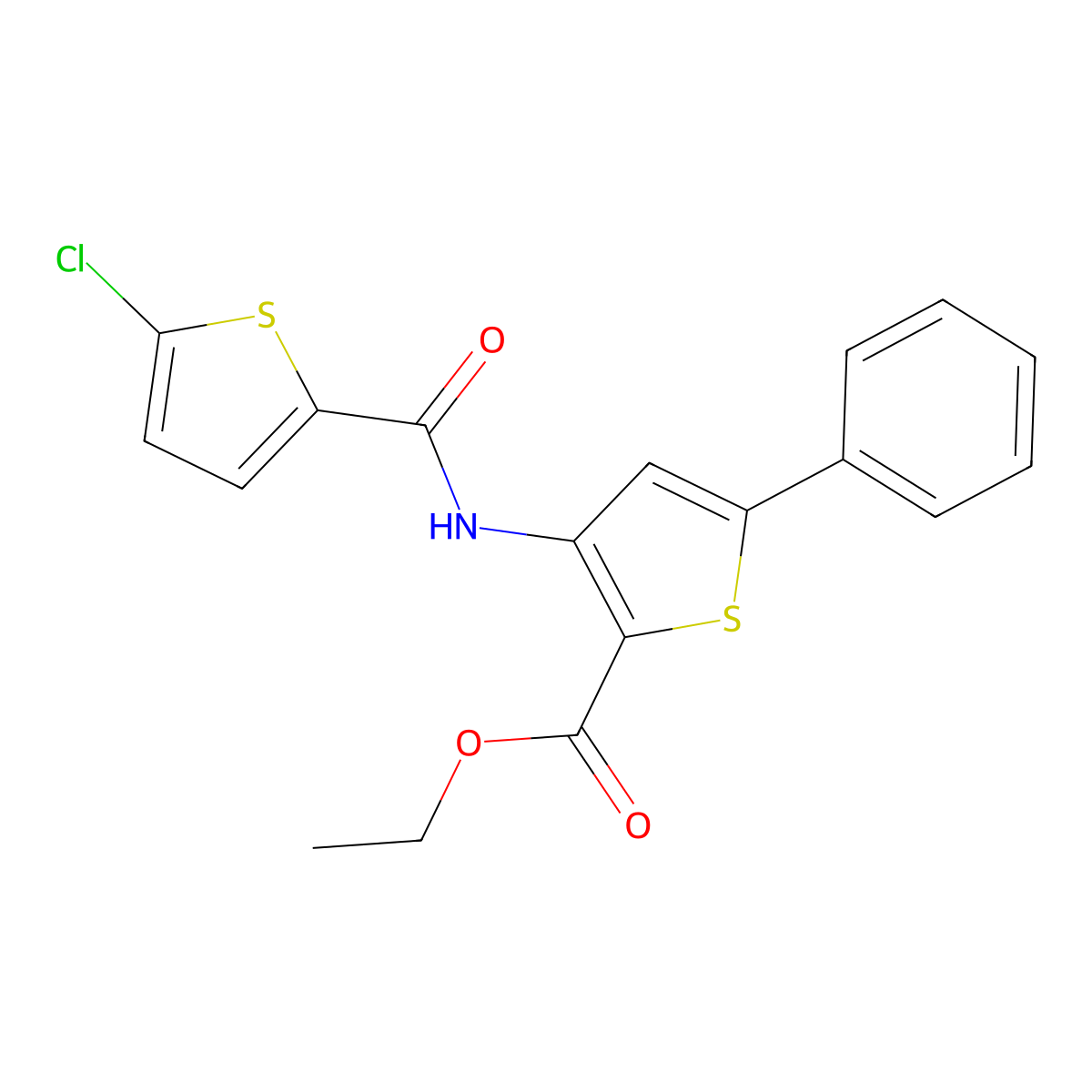 Ethyl 3-(5-chlorothiophene-2-carboxamido)-5-phenylthiophene-2-carboxylate molecular structure, CAS 391867-56-4