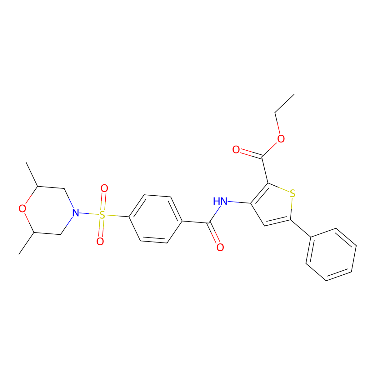 Ethyl 3-(4-((2,6-dimethylmorpholino)sulfonyl)benzamido)-5-phenylthiophene-2-carboxylate molecular structure, CAS 391867-58-6