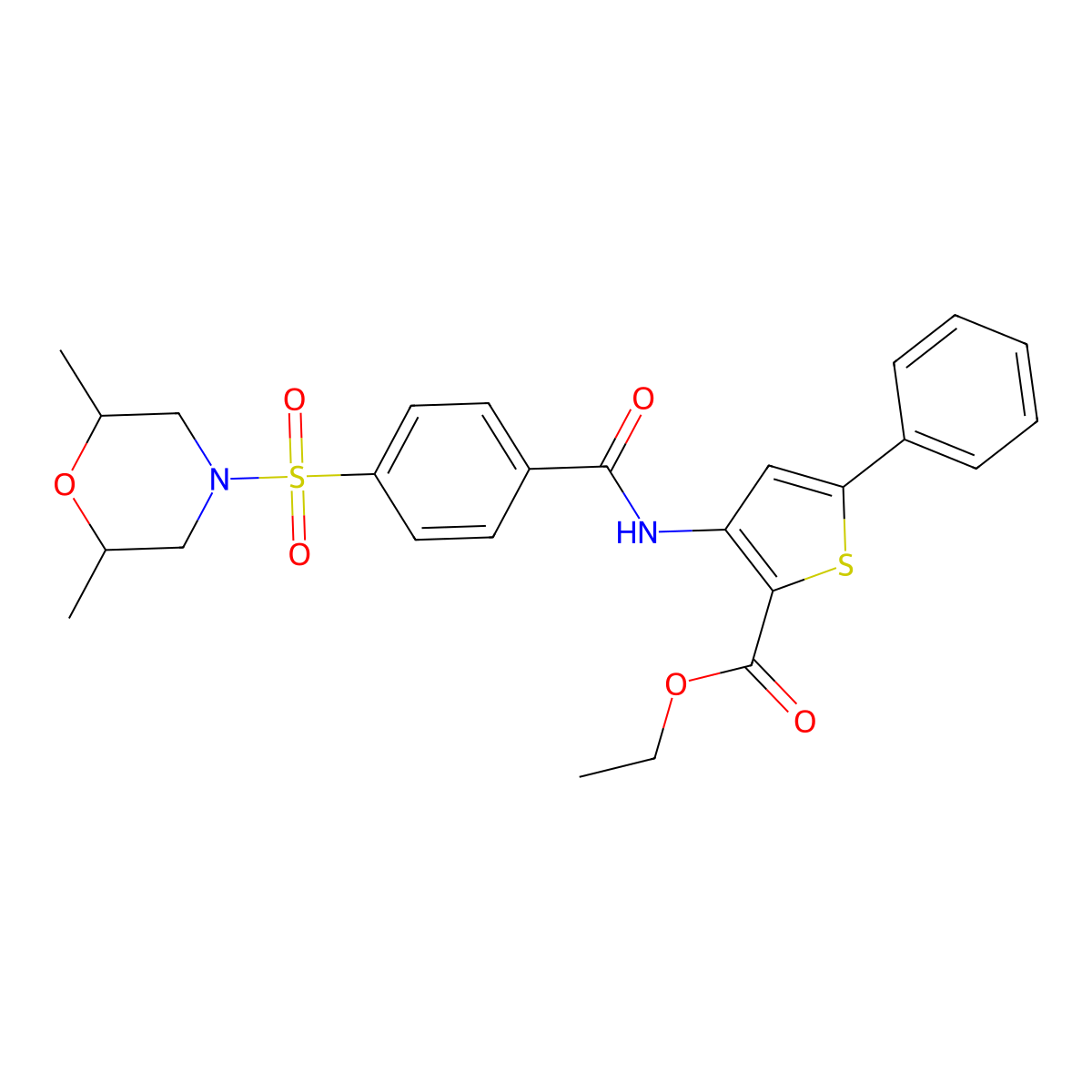 Ethyl 3-(4-((2,6-dimethylmorpholino)sulfonyl)benzamido)-5-phenylthiophene-2-carboxylate molecular structure, CAS 391867-58-6