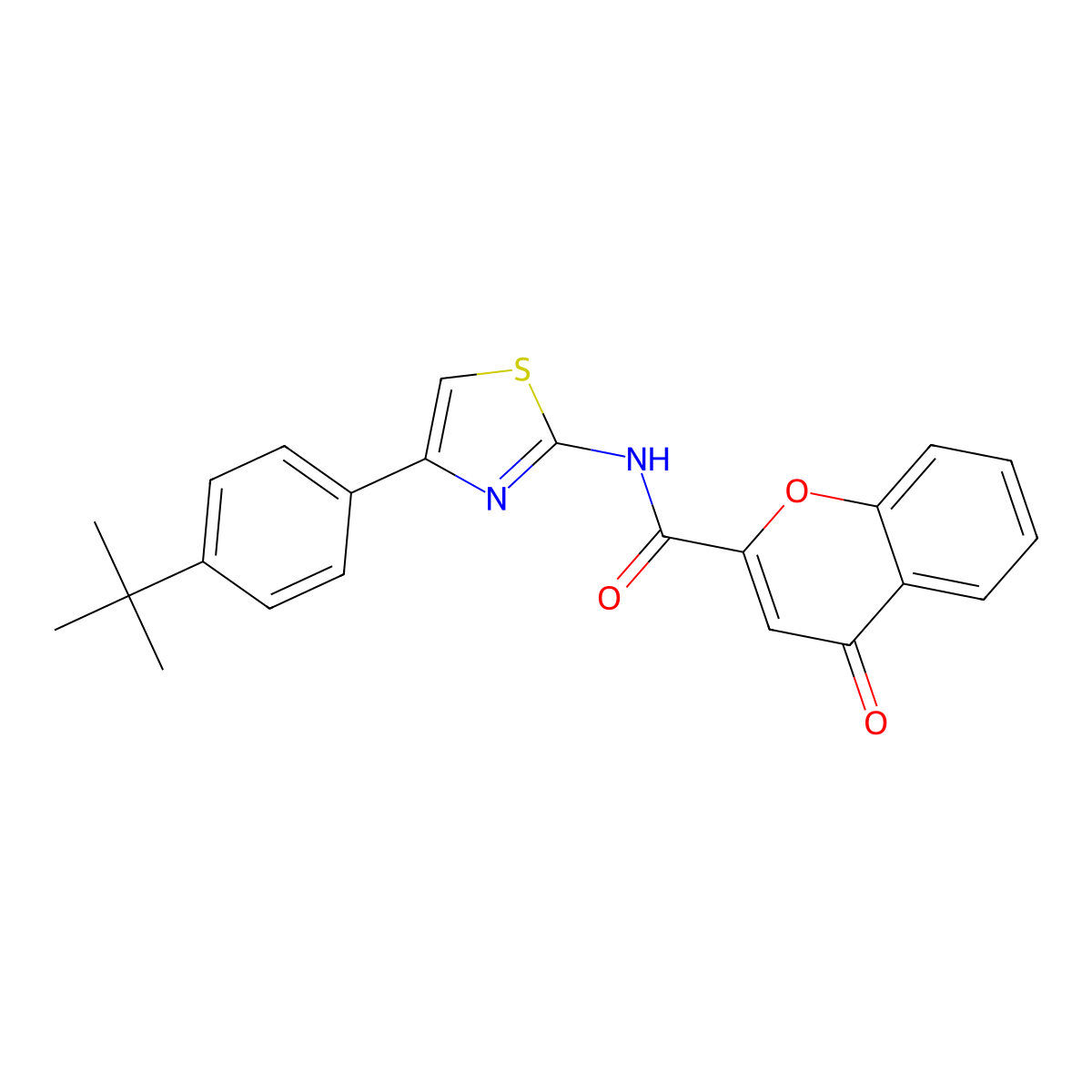 N-(4-(4-(tert-butyl)phenyl)thiazol-2-yl)-4-oxo-4H-chromene-2-carboxamide molecular structure, CAS 391867-60-0