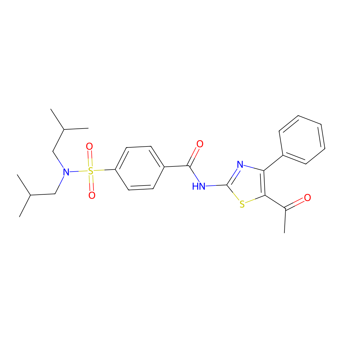 N-(5-acetyl-4-phenyl-1,3-thiazol-2-yl)-4-[bis(2-methylpropyl)sulfamoyl]benzamide molecular structure, CAS 391867-66-6