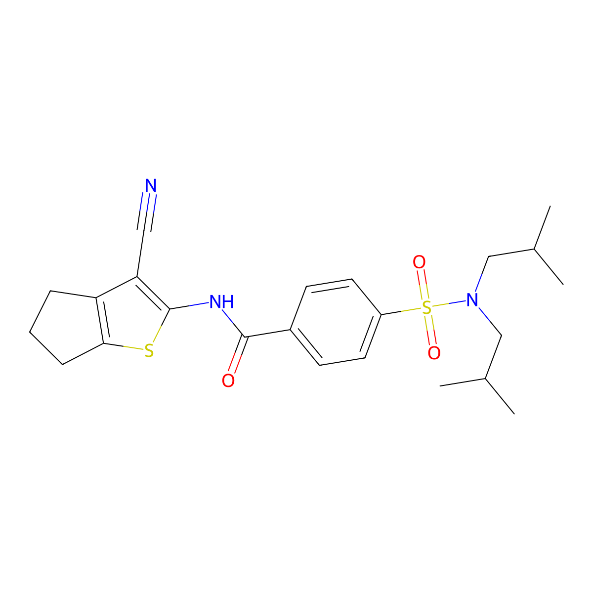 N-(3-cyano-5,6-dihydro-4H-cyclopenta[b]thiophen-2-yl)-4-(N,N-diisobutylsulfamoyl)benzamide molecular structure, CAS 391867-68-8