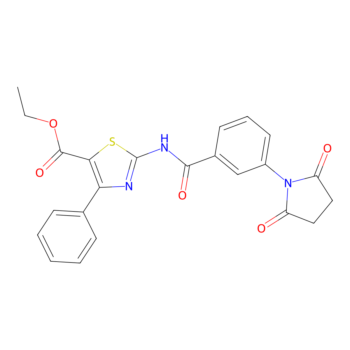 Ethyl 2-(3-(2,5-dioxopyrrolidin-1-yl)benzamido)-4-phenylthiazole-5-carboxylate molecular structure, CAS 391867-71-3