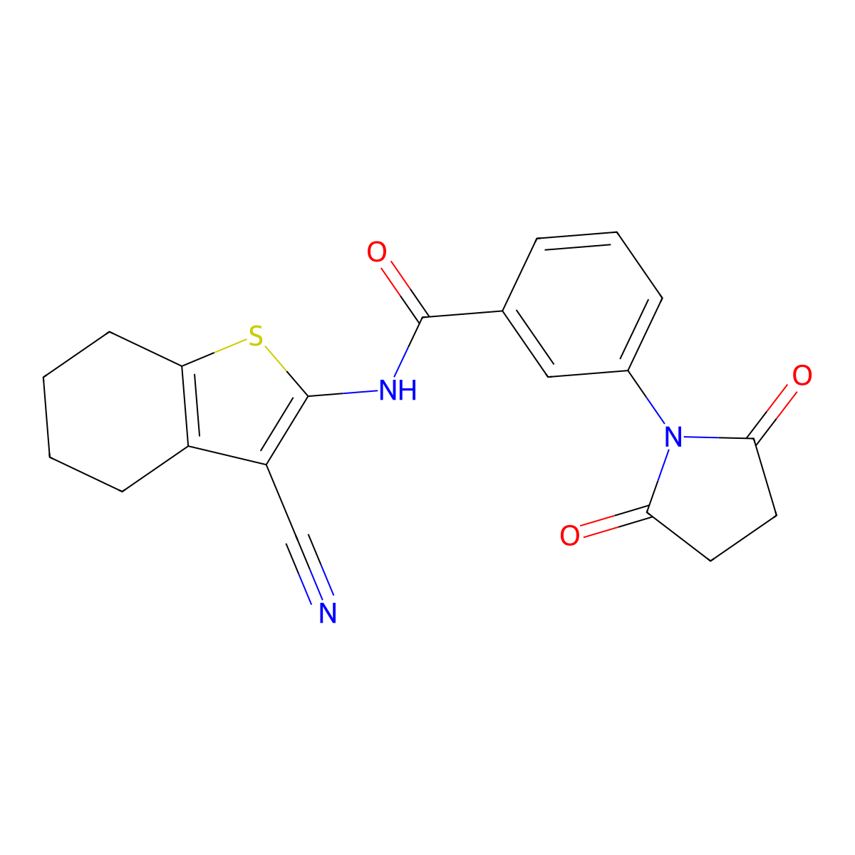 N-(3-cyano-4,5,6,7-tetrahydro-1-benzothiophen-2-yl)-3-(2,5-dioxopyrrolidin-1-yl)benzamide molecular structure, CAS 391867-82-6