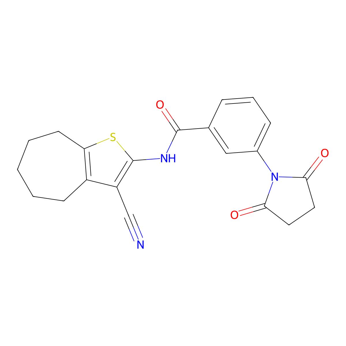N-(3-cyano-5,6,7,8-tetrahydro-4H-cyclohepta[b]thiophen-2-yl)-3-(2,5-dioxopyrrolidin-1-yl)benzamide molecular structure, CAS 391867-83-7