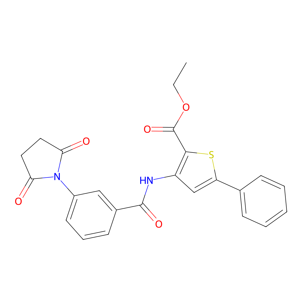Ethyl 3-[3-(2,5-dioxopyrrolidin-1-yl)benzamido]-5-phenylthiophene-2-carboxylate molecular structure, CAS 391867-84-8