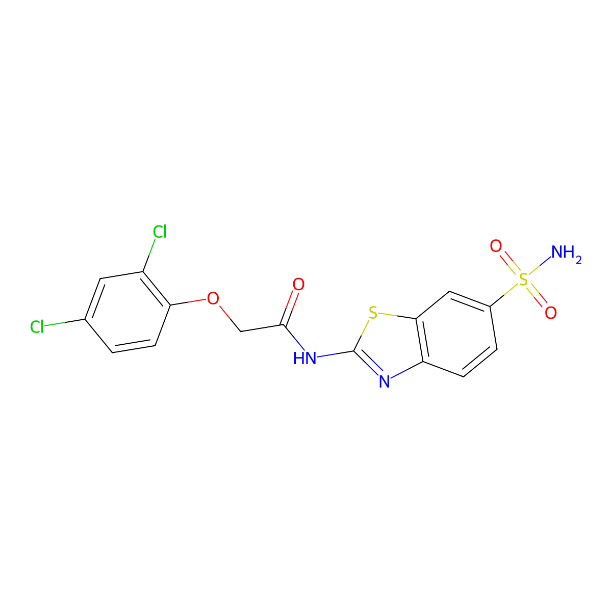 2-(2,4-dichlorophenoxy)-N-(6-sulfamoyl-1,3-benzothiazol-2-yl)acetamide molecular structure, CAS 391867-85-9