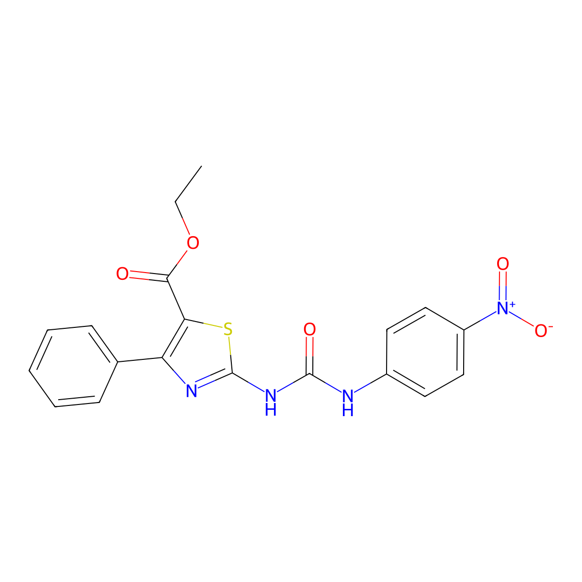 Ethyl 2-(3-(4-nitrophenyl)ureido)-4-phenylthiazole-5-carboxylate molecular structure, CAS 391868-10-3
