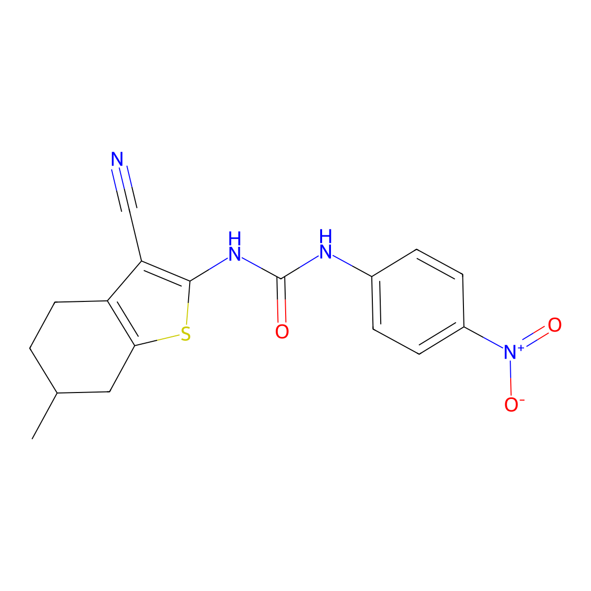 1-(3-Cyano-6-methyl-4,5,6,7-tetrahydrobenzo[b]thiophen-2-yl)-3-(4-nitrophenyl)urea molecular structure, CAS 391868-17-0
