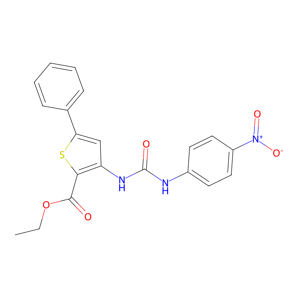 Ethyl 3-(3-(4-nitrophenyl)ureido)-5-phenylthiophene-2-carboxylate molecular structure, CAS 391868-20-5