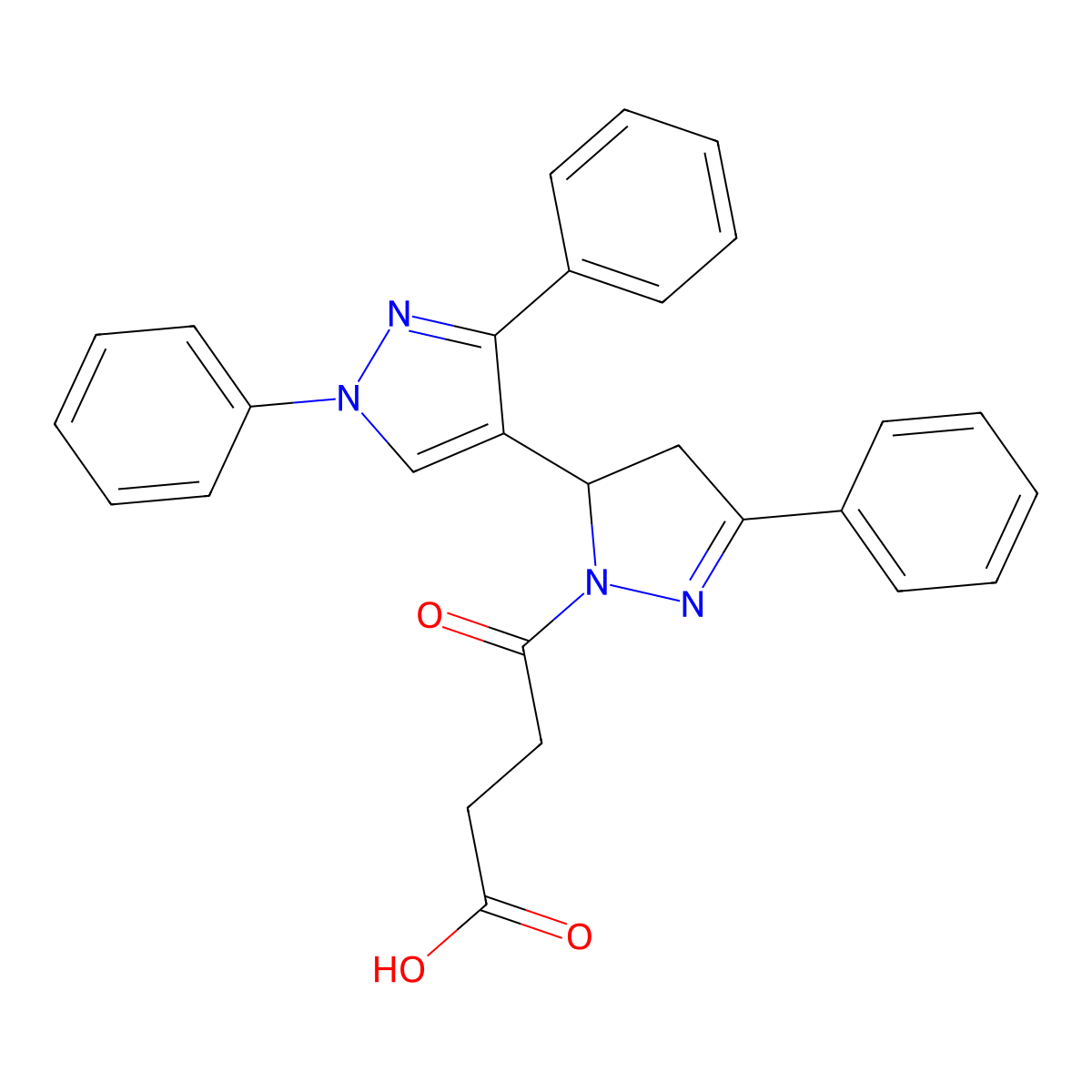 4-oxo-4-(1',3',5-triphenyl-3,4-dihydro-1'H,2H-[3,4'-bipyrazol]-2-yl)butanoic acid molecular structure, CAS 391868-28-3