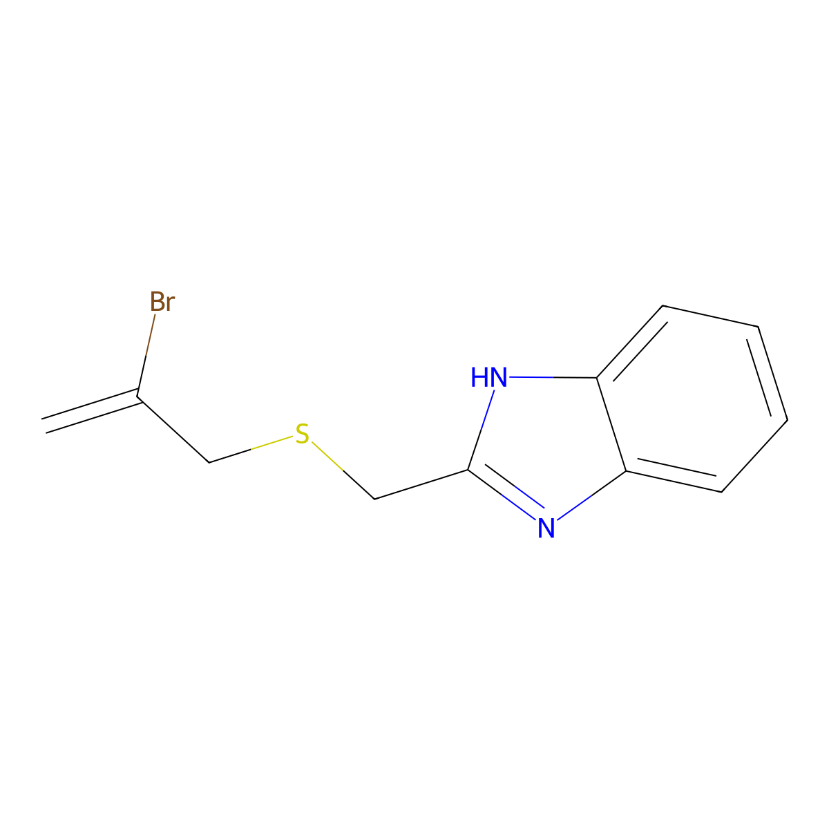2-(((2-bromoallyl)thio)methyl)-1H-benzo[d]imidazole molecular structure, CAS 391868-56-7