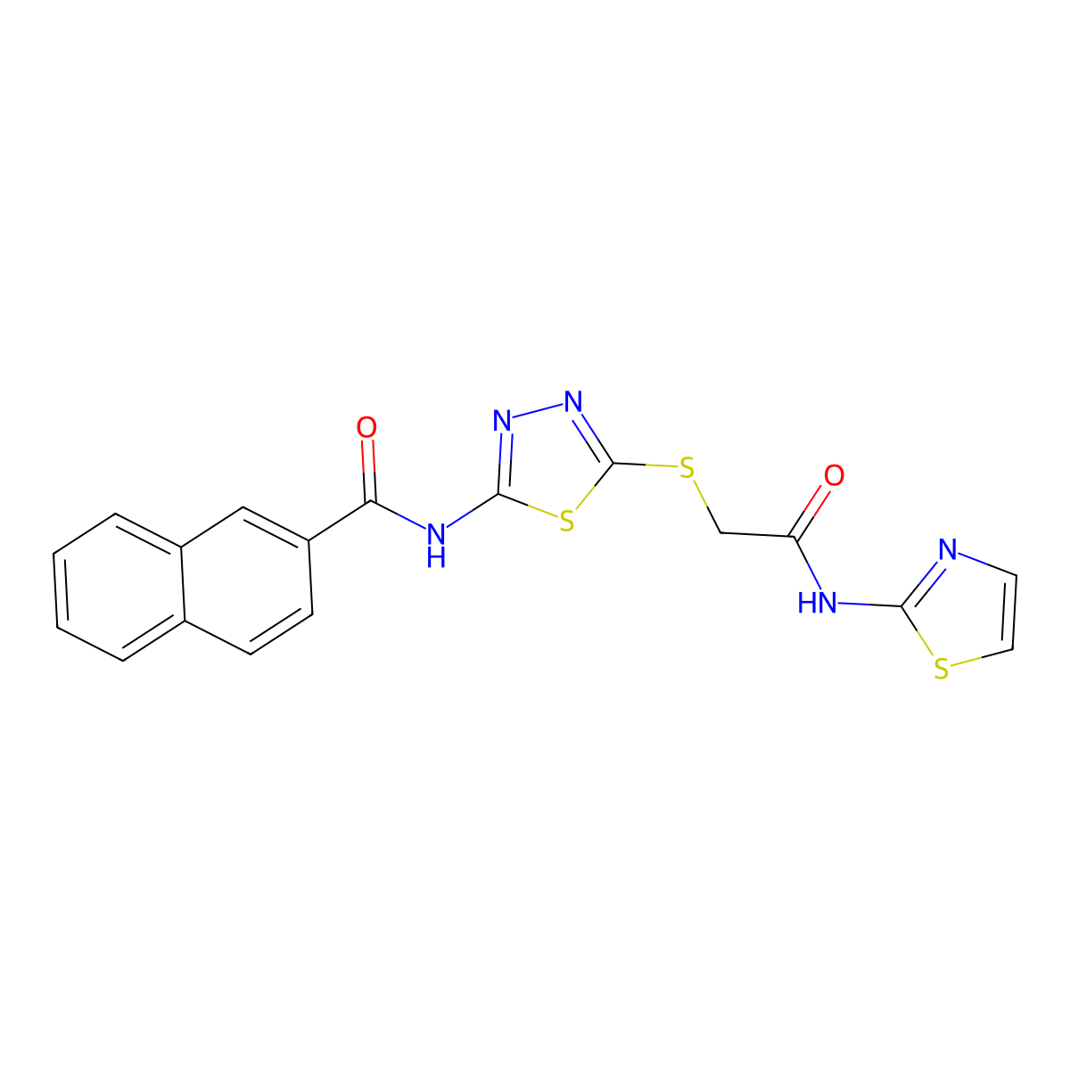 N-(5-((2-oxo-2-(thiazol-2-ylamino)ethyl)thio)-1,3,4-thiadiazol-2-yl)-2-naphthamide molecular structure, CAS 391868-58-9
