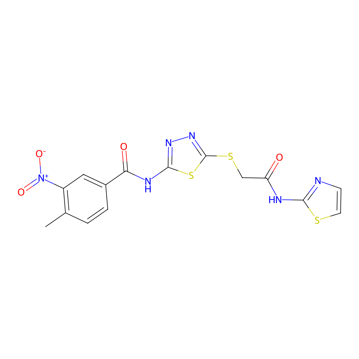 4-methyl-3-nitro-N-(5-((2-oxo-2-(thiazol-2-ylamino)ethyl)thio)-1,3,4-thiadiazol-2-yl)benzamide molecular structure, CAS 391868-59-0