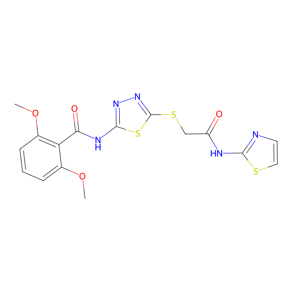 2,6-dimethoxy-N-(5-((2-oxo-2-(thiazol-2-ylamino)ethyl)thio)-1,3,4-thiadiazol-2-yl)benzamide molecular structure, CAS 391868-61-4