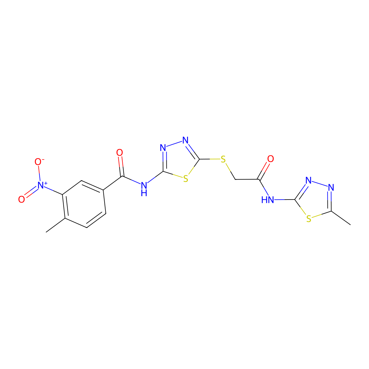 4-methyl-N-(5-((2-((5-methyl-1,3,4-thiadiazol-2-yl)amino)-2-oxoethyl)thio)-1,3,4-thiadiazol-2-yl)-3-nitrobenzamide molecular structure, CAS 391868-74-9