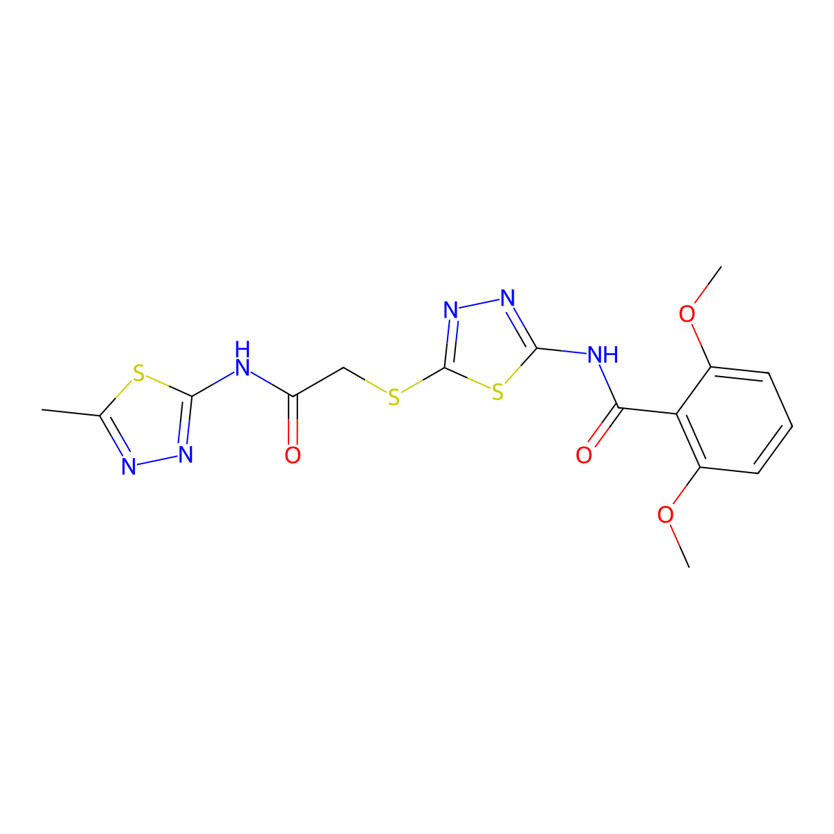 2,6-dimethoxy-N-(5-((2-((5-methyl-1,3,4-thiadiazol-2-yl)amino)-2-oxoethyl)thio)-1,3,4-thiadiazol-2-yl)benzamide molecular structure, CAS 391868-77-2