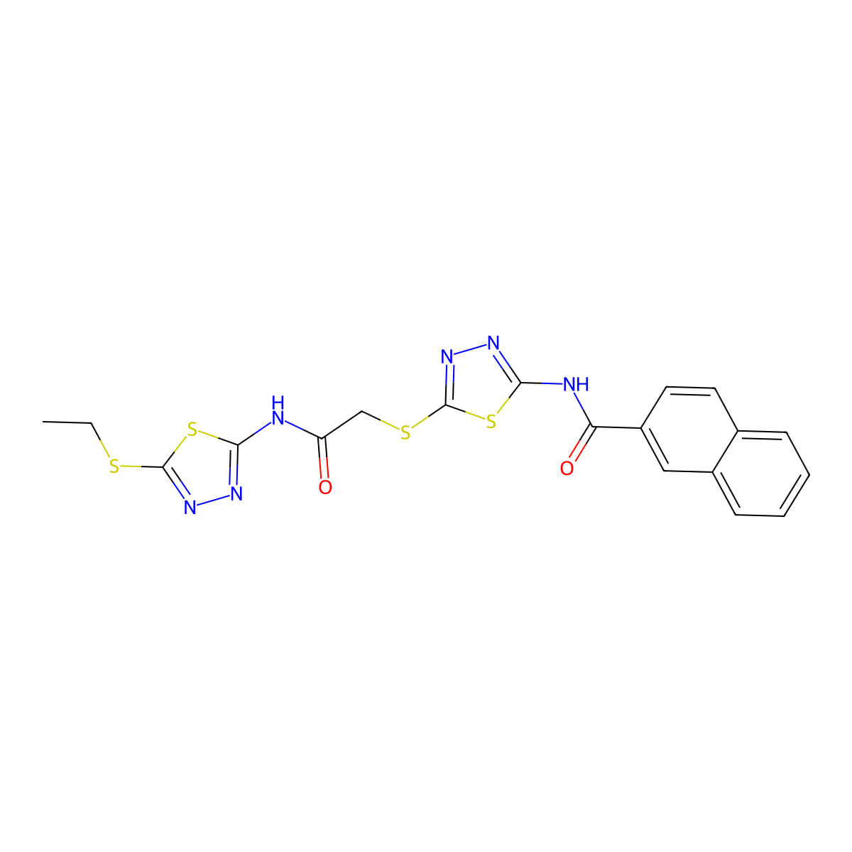 N-[5-[2-[(5-ethylsulfanyl-1,3,4-thiadiazol-2-yl)amino]-2-oxoethyl]sulfanyl-1,3,4-thiadiazol-2-yl]naphthalene-2-carboxamide molecular structure, CAS 391868-82-9