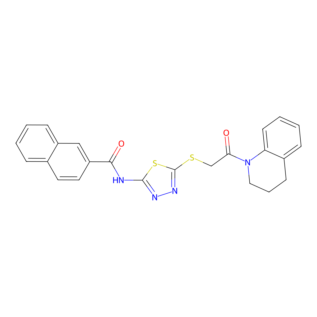 N-(5-((2-(3,4-dihydroquinolin-1(2H)-yl)-2-oxoethyl)thio)-1,3,4-thiadiazol-2-yl)-2-naphthamide molecular structure, CAS 391868-98-7