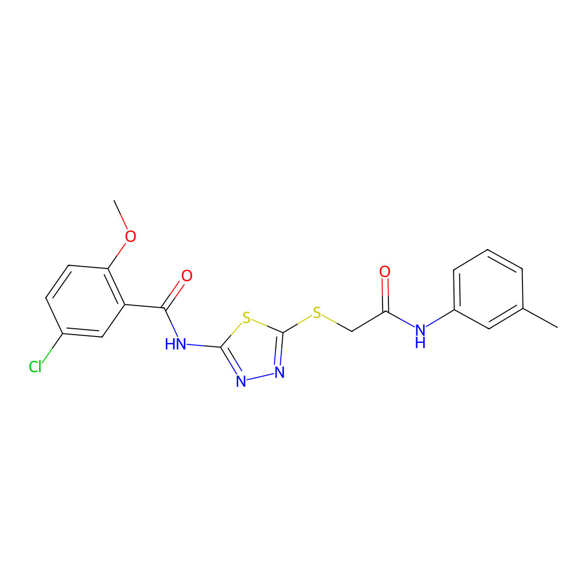 5-chloro-2-methoxy-N-[5-[2-(3-methylanilino)-2-oxoethyl]sulfanyl-1,3,4-thiadiazol-2-yl]benzamide molecular structure, CAS 391869-05-9