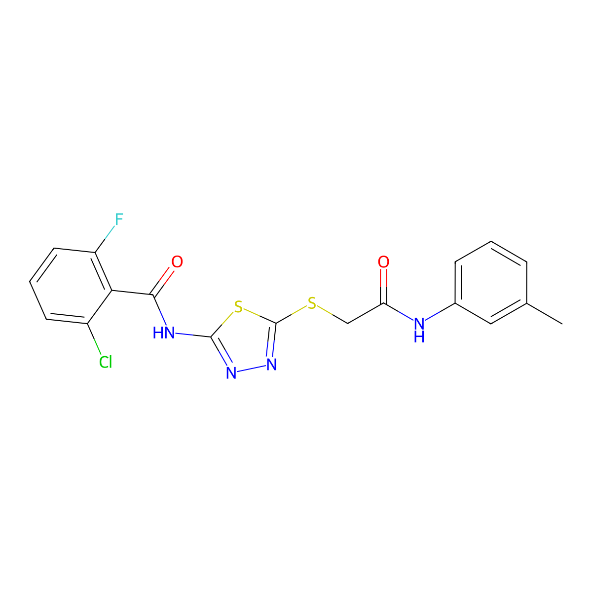 2-chloro-6-fluoro-N-(5-((2-oxo-2-(m-tolylamino)ethyl)thio)-1,3,4-thiadiazol-2-yl)benzamide molecular structure, CAS 391869-06-0