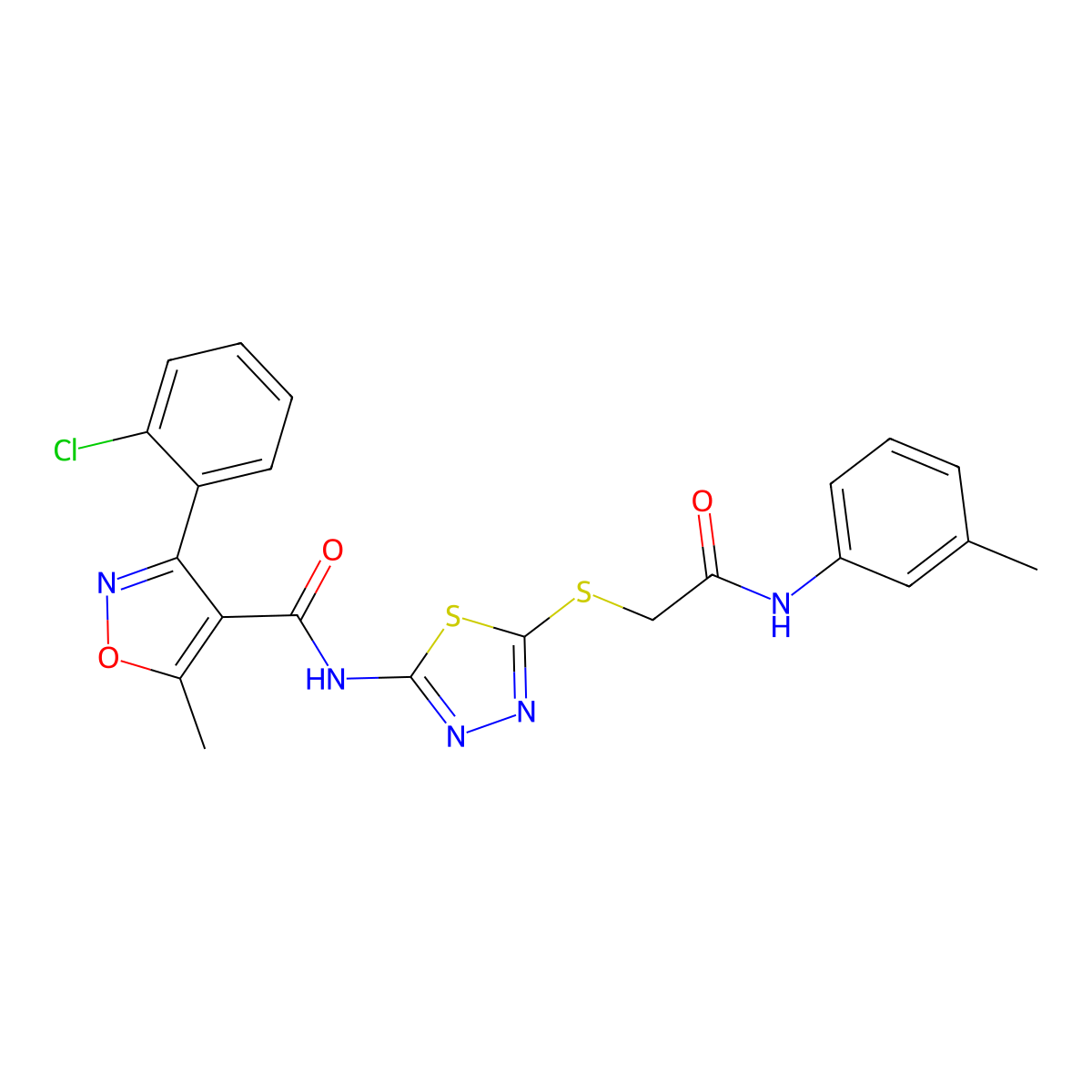 3-(2-chlorophenyl)-5-methyl-N-(5-((2-oxo-2-(m-tolylamino)ethyl)thio)-1,3,4-thiadiazol-2-yl)isoxazole-4-carboxamide molecular structure, CAS 391869-07-1