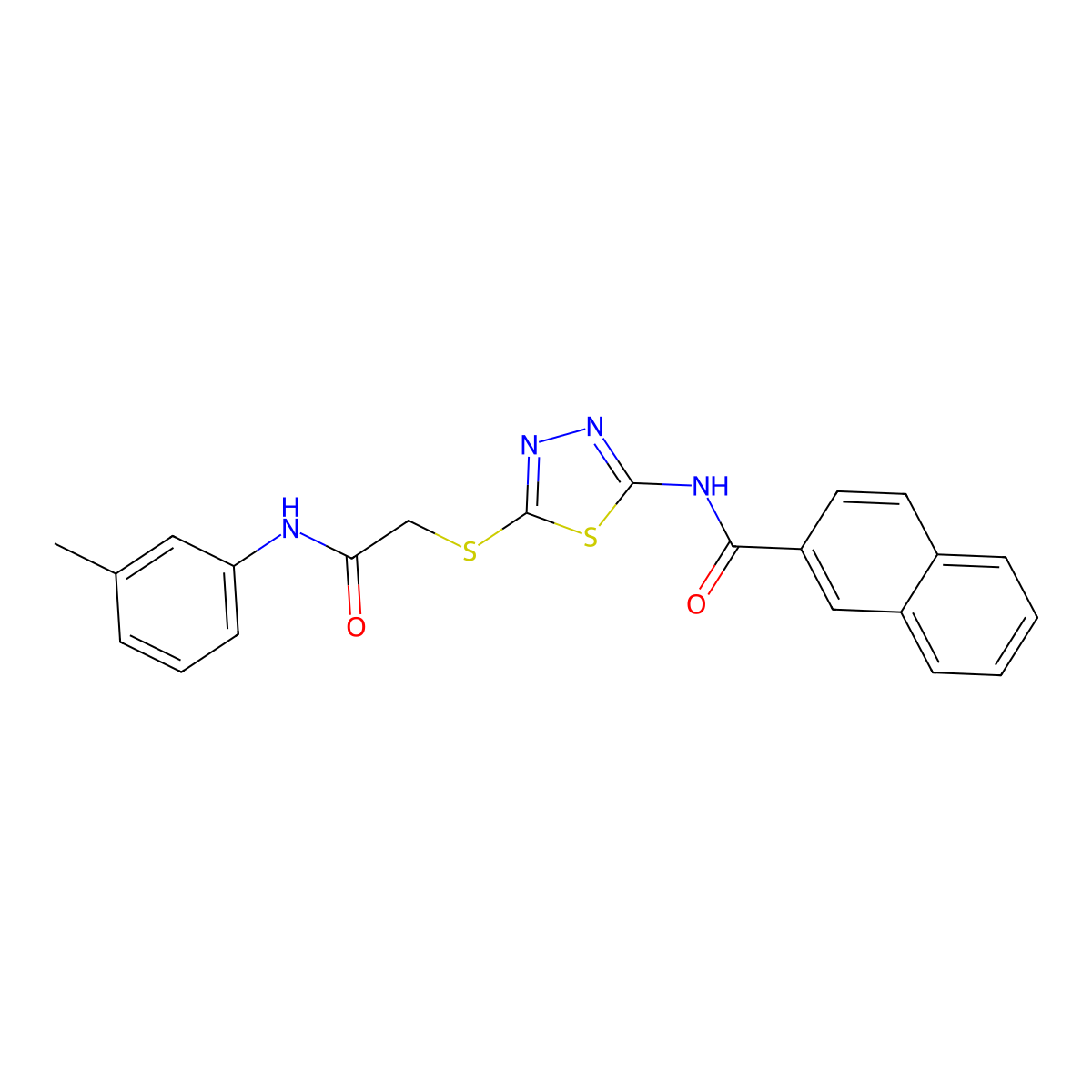 N-(5-((2-oxo-2-(m-tolylamino)ethyl)thio)-1,3,4-thiadiazol-2-yl)-2-naphthamide molecular structure, CAS 391869-08-2
