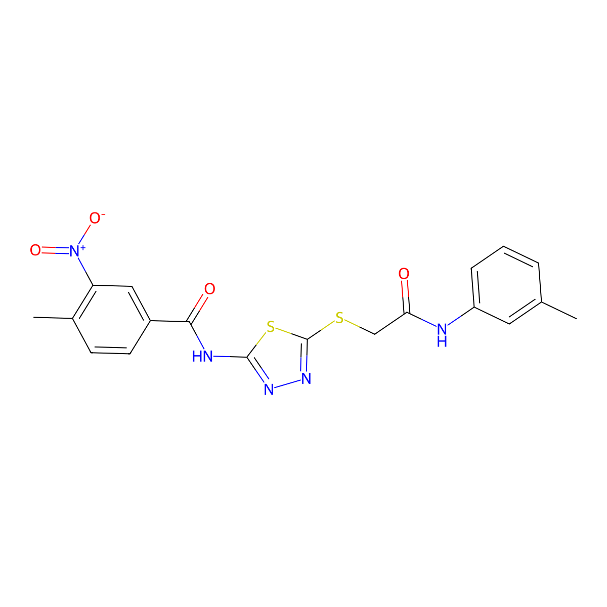 4-methyl-3-nitro-N-(5-((2-oxo-2-(m-tolylamino)ethyl)thio)-1,3,4-thiadiazol-2-yl)benzamide molecular structure, CAS 391869-11-7