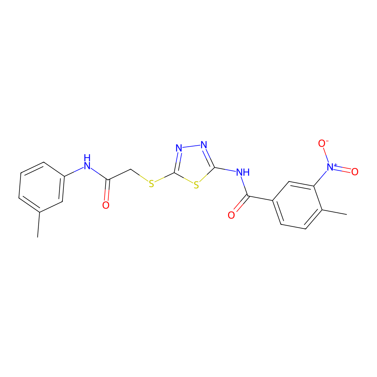 4-methyl-3-nitro-N-(5-((2-oxo-2-(m-tolylamino)ethyl)thio)-1,3,4-thiadiazol-2-yl)benzamide molecular structure, CAS 391869-11-7