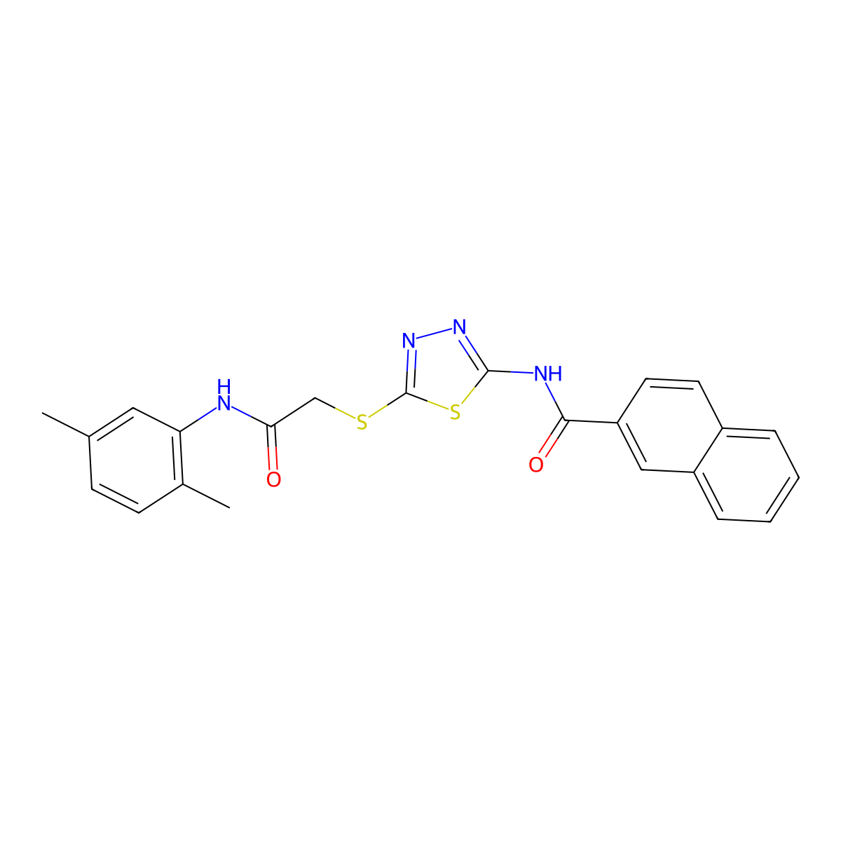 N-(5-((2-((2,5-dimethylphenyl)amino)-2-oxoethyl)thio)-1,3,4-thiadiazol-2-yl)-2-naphthamide molecular structure, CAS 391869-17-3
