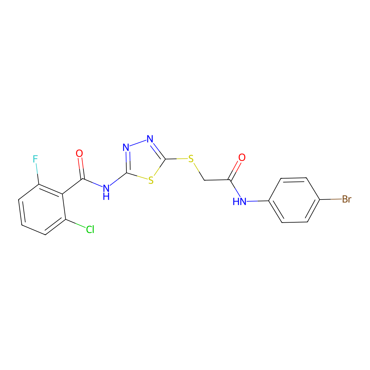 N-(5-((2-((4-bromophenyl)amino)-2-oxoethyl)thio)-1,3,4-thiadiazol-2-yl)-2-chloro-6-fluorobenzamide molecular structure, CAS 391869-35-5