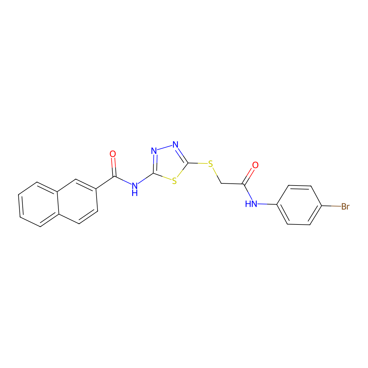 N-[5-[2-(4-bromoanilino)-2-oxoethyl]sulfanyl-1,3,4-thiadiazol-2-yl]naphthalene-2-carboxamide molecular structure, CAS 391869-37-7