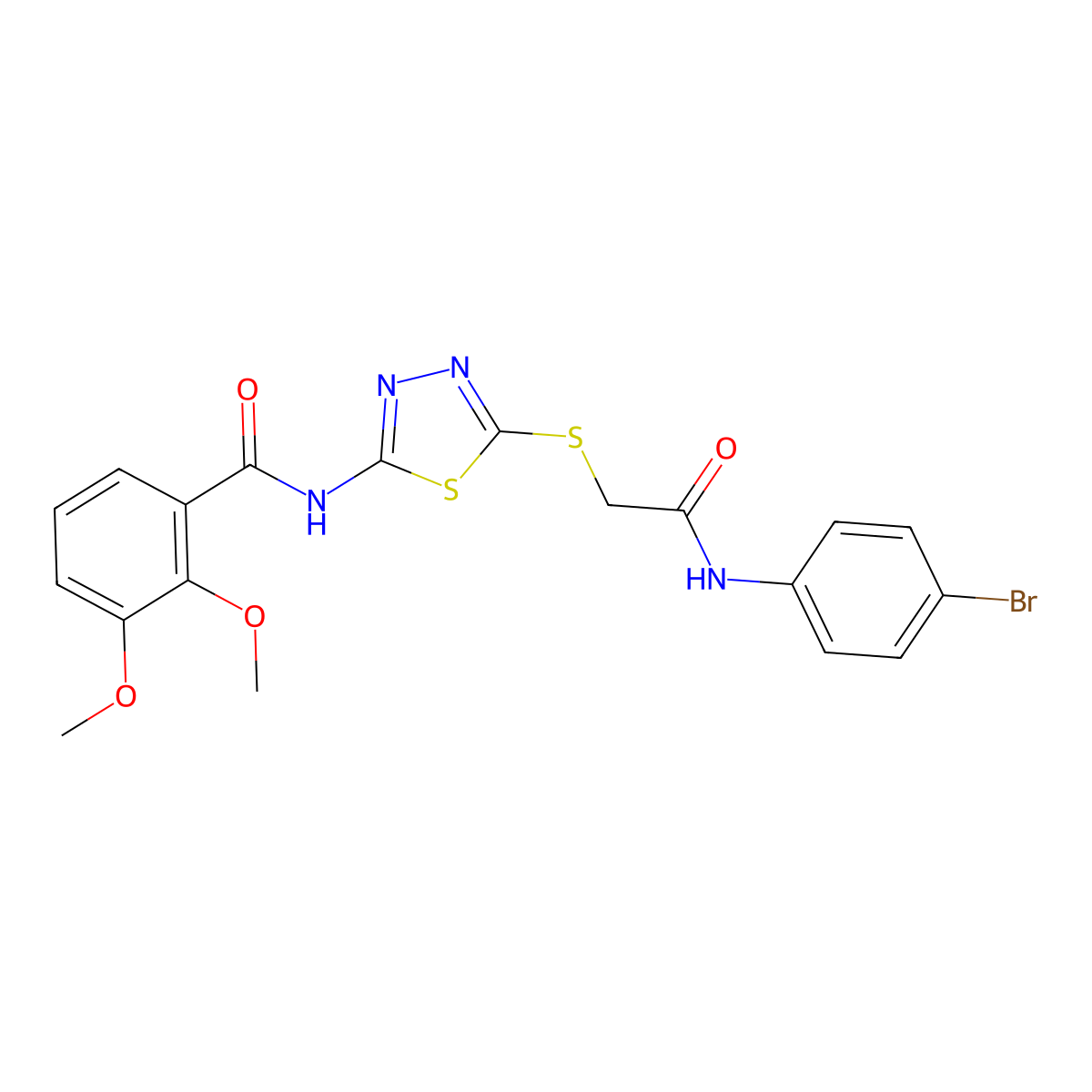 N-[5-[2-(4-bromoanilino)-2-oxoethyl]sulfanyl-1,3,4-thiadiazol-2-yl]-2,3-dimethoxybenzamide molecular structure, CAS 391869-38-8