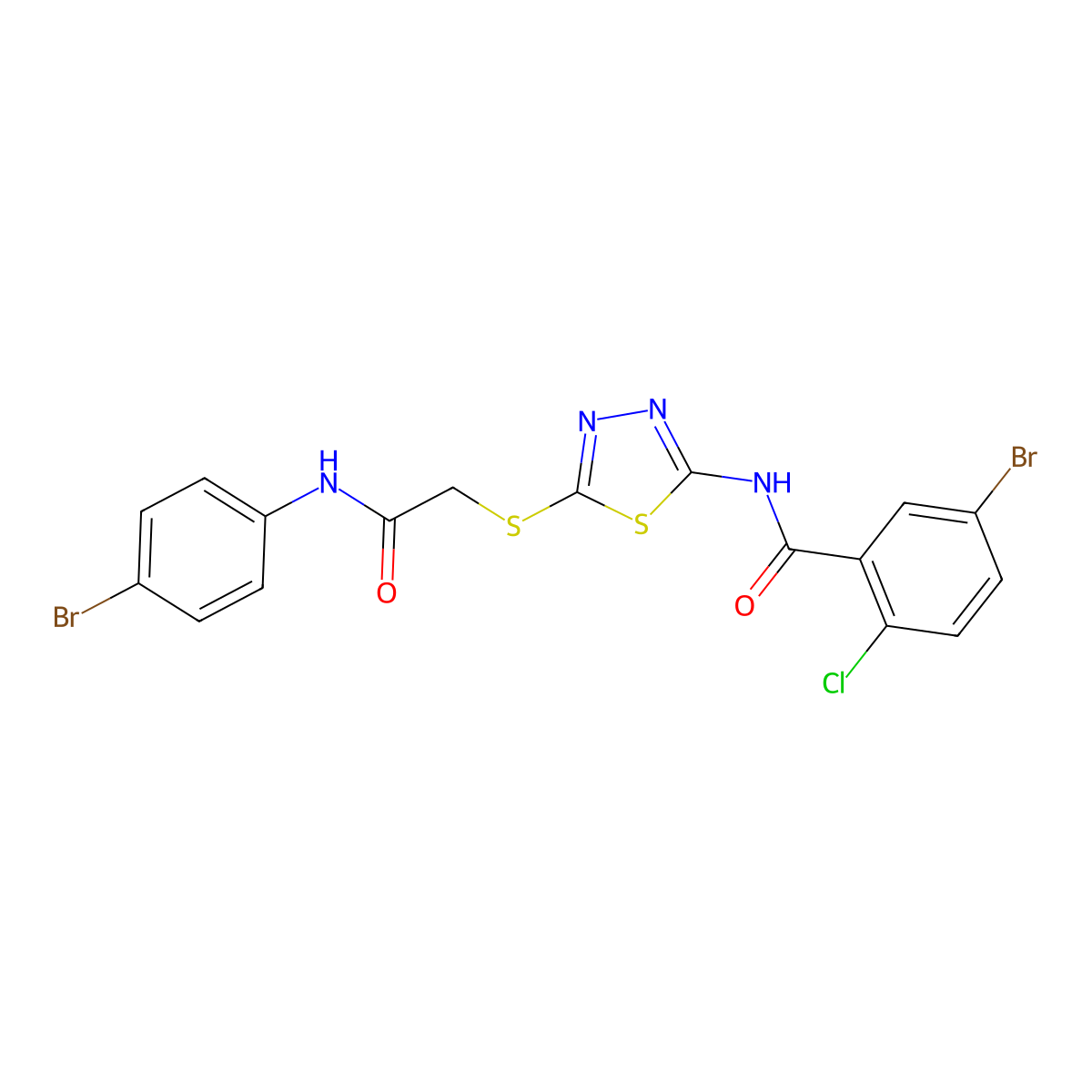 5-bromo-N-(5-((2-((4-bromophenyl)amino)-2-oxoethyl)thio)-1,3,4-thiadiazol-2-yl)-2-chlorobenzamide molecular structure, CAS 391869-42-4